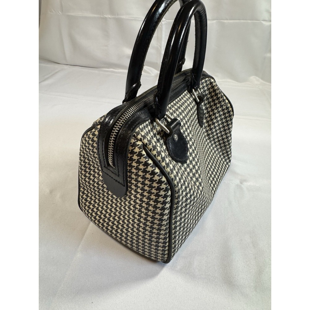 Vintage Ralph Lauren Black White Houndstooth Coated Canvas/Leather Boston Bag